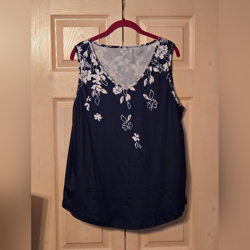 Navy Blue Floral Women's Top